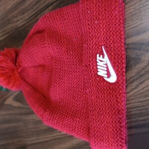 Nike Red Knitted Beanie with Pom-Pom
